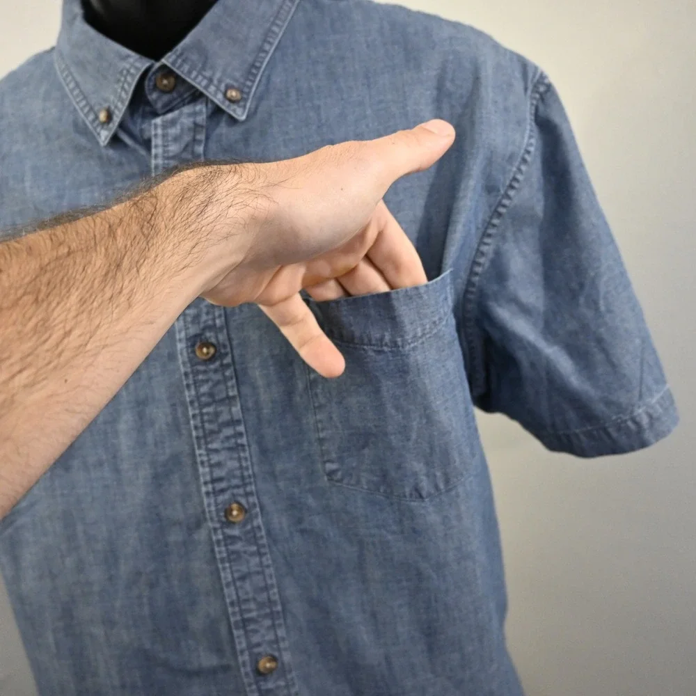 Banana Republic Button Up Mens‎ XXL Slim Fit Blue Chambray Short Sleeve Shirt